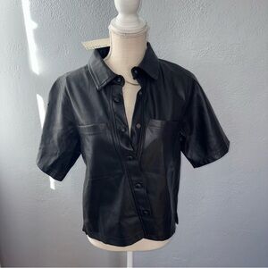 Evereve NWT collared Black Faux Leather Shirt